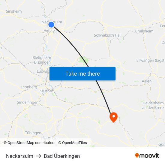 Neckarsulm to Bad Überkingen map