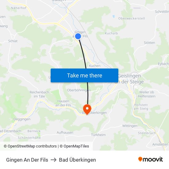 Gingen An Der Fils to Bad Überkingen map