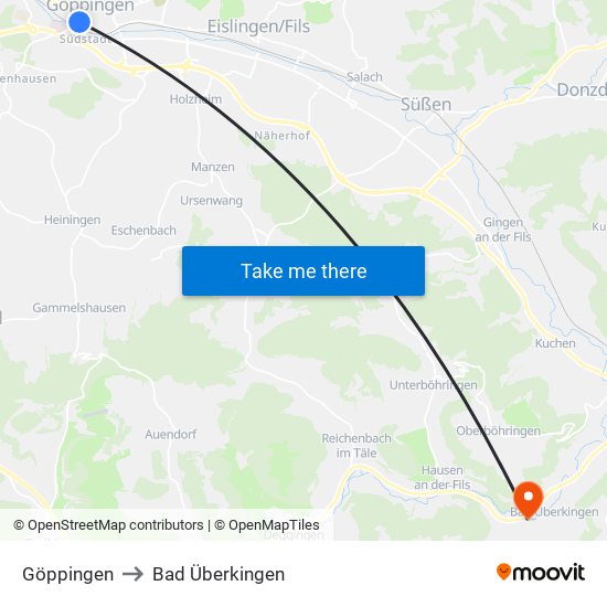 Göppingen to Bad Überkingen map