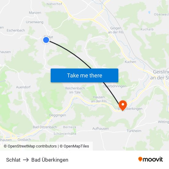 Schlat to Bad Überkingen map