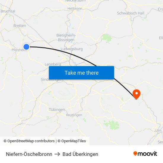 Niefern-Öschelbronn to Bad Überkingen map