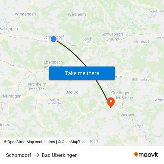Schorndorf to Bad Überkingen map