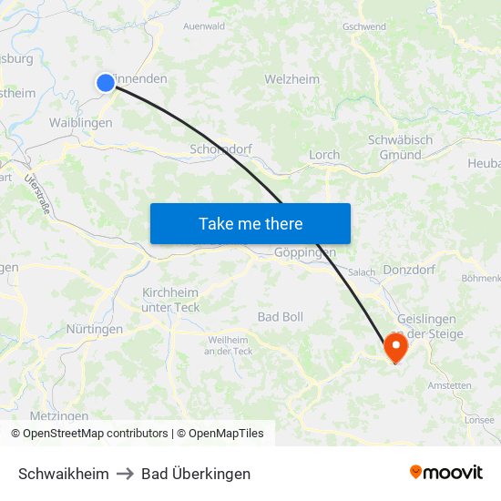 Schwaikheim to Bad Überkingen map