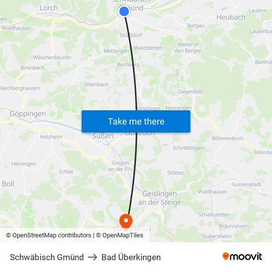 Schwäbisch Gmünd to Bad Überkingen map