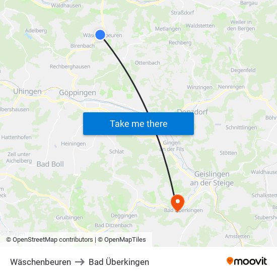 Wäschenbeuren to Bad Überkingen map
