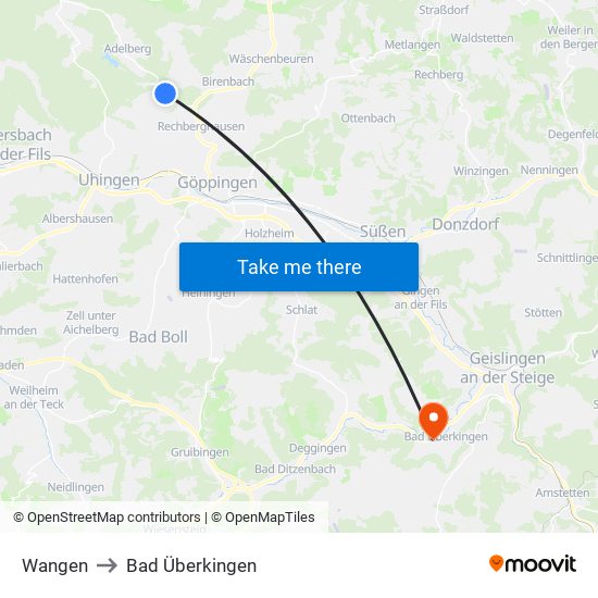 Wangen to Bad Überkingen map