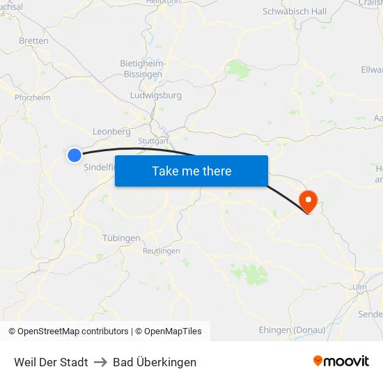 Weil Der Stadt to Bad Überkingen map