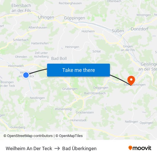 Weilheim An Der Teck to Bad Überkingen map