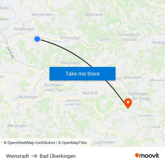Weinstadt to Bad Überkingen map