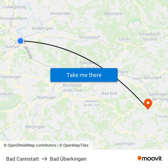 Bad Cannstatt to Bad Überkingen map