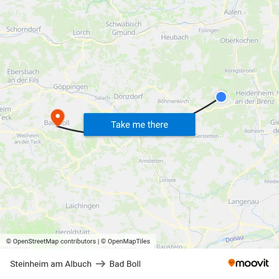 Steinheim am Albuch to Bad Boll map