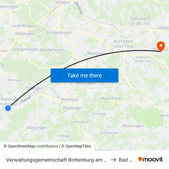 Verwaltungsgemeinschaft Rottenburg am Neckar to Bad Boll map