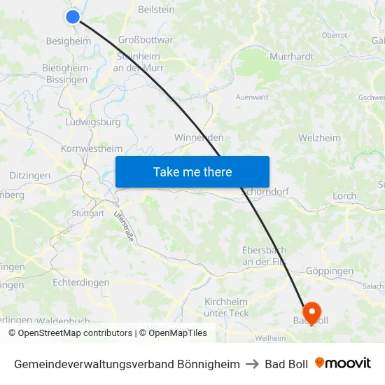 Gemeindeverwaltungsverband Bönnigheim to Bad Boll map
