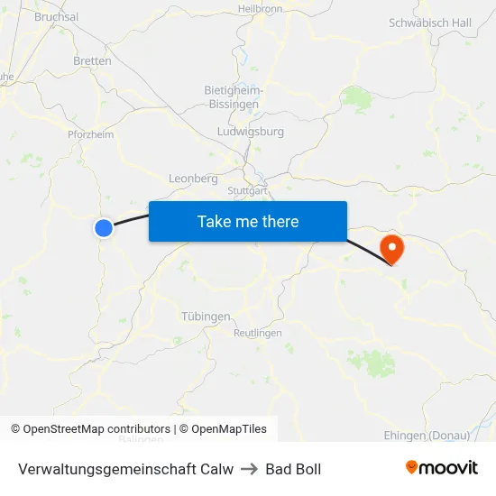 Verwaltungsgemeinschaft Calw to Bad Boll map
