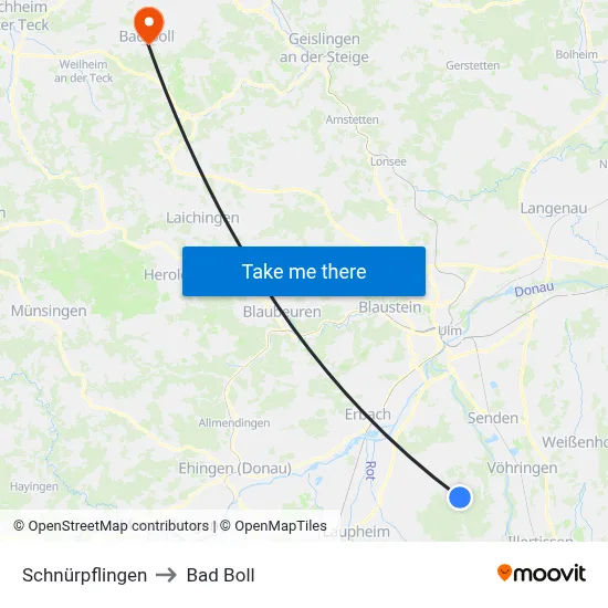 Schnürpflingen to Bad Boll map