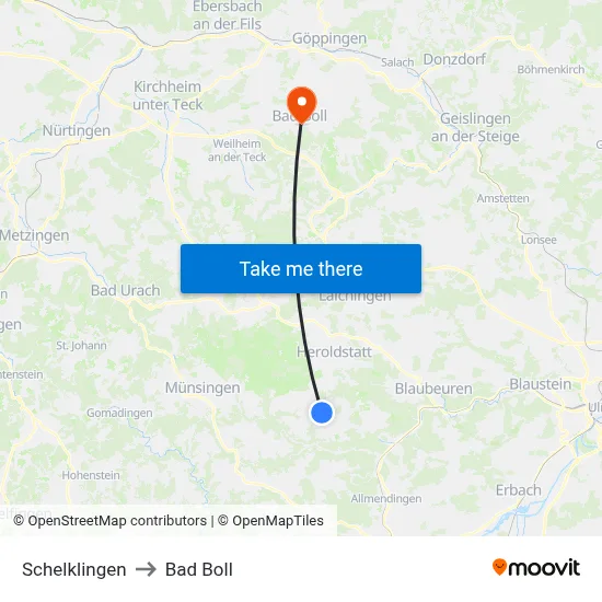 Schelklingen to Bad Boll map