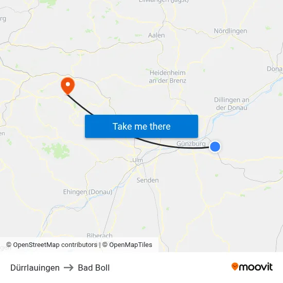 Dürrlauingen to Bad Boll map