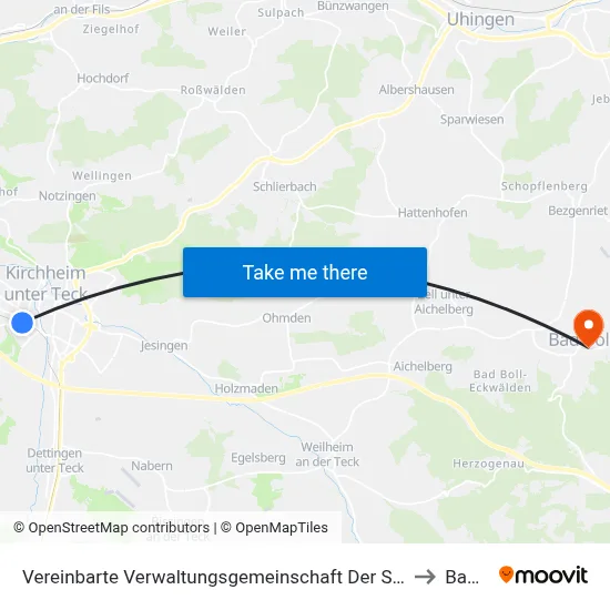 Vereinbarte Verwaltungsgemeinschaft Der Stadt Kirchheim Unter Teck to Bad Boll map