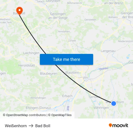 Weißenhorn to Bad Boll map