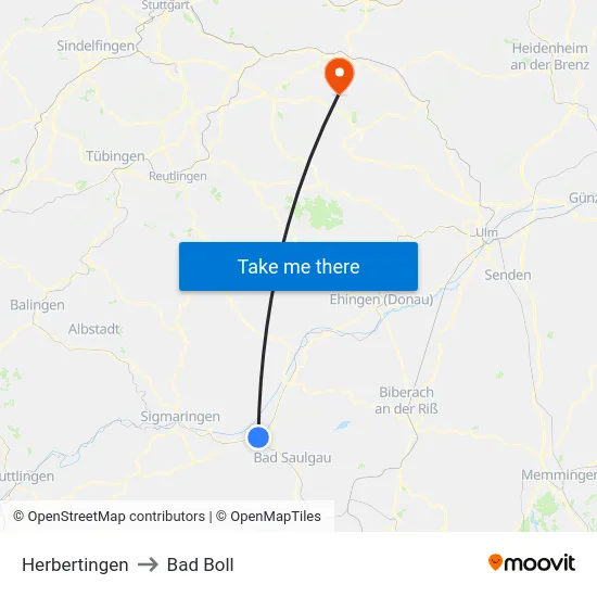 Herbertingen to Bad Boll map