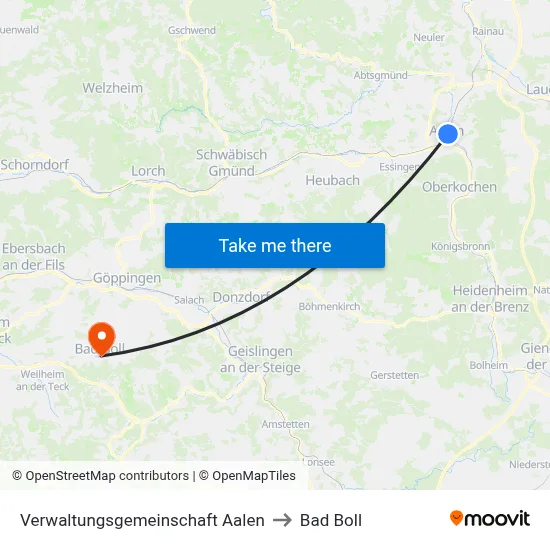 Verwaltungsgemeinschaft Aalen to Bad Boll map