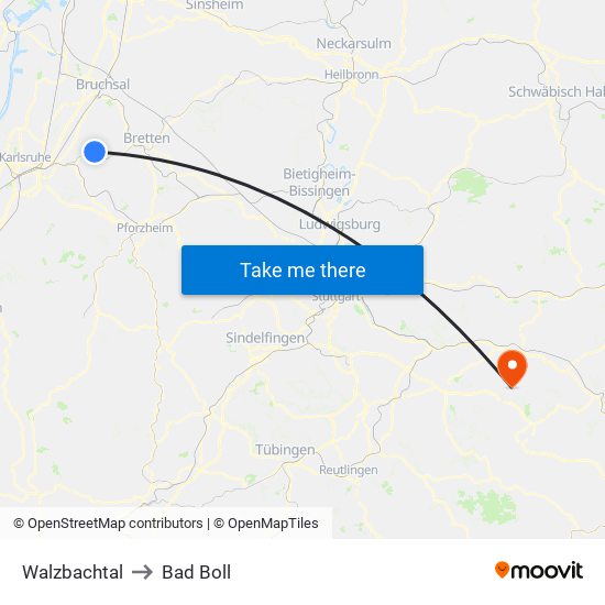 Walzbachtal to Bad Boll map