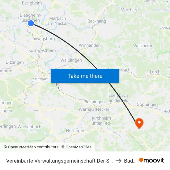 Vereinbarte Verwaltungsgemeinschaft Der Stadt Bietigheim-Bissingen to Bad Boll map