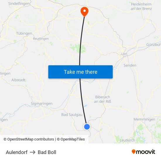 Aulendorf to Bad Boll map