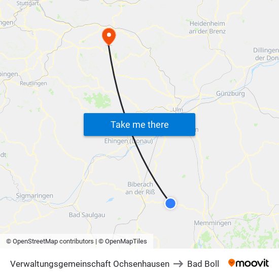 Verwaltungsgemeinschaft Ochsenhausen to Bad Boll map