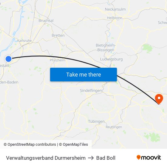 Verwaltungsverband Durmersheim to Bad Boll map