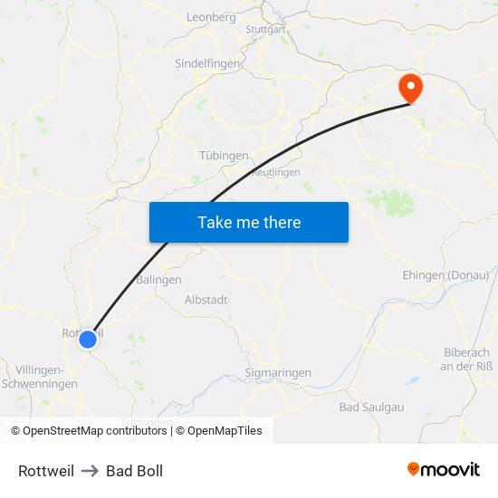 Rottweil to Bad Boll map