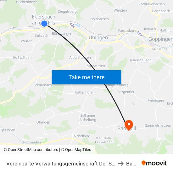 Vereinbarte Verwaltungsgemeinschaft Der Stadt Ebersbach An Der Fils to Bad Boll map