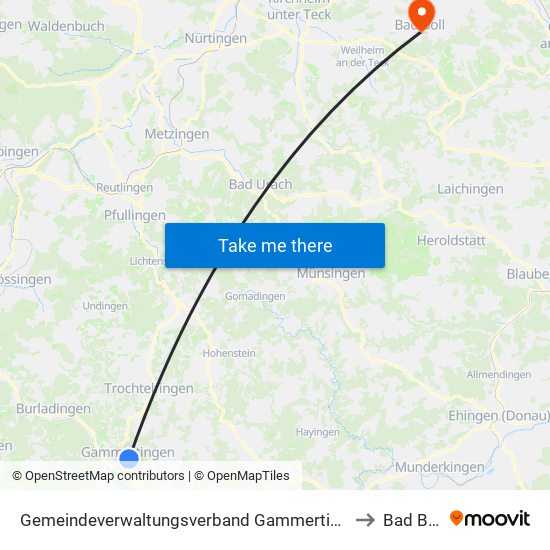 Gemeindeverwaltungsverband Gammertingen to Bad Boll map