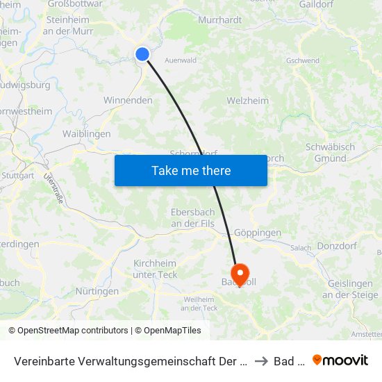Vereinbarte Verwaltungsgemeinschaft Der Stadt Backnang to Bad Boll map