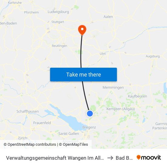Verwaltungsgemeinschaft Wangen Im Allgäu to Bad Boll map