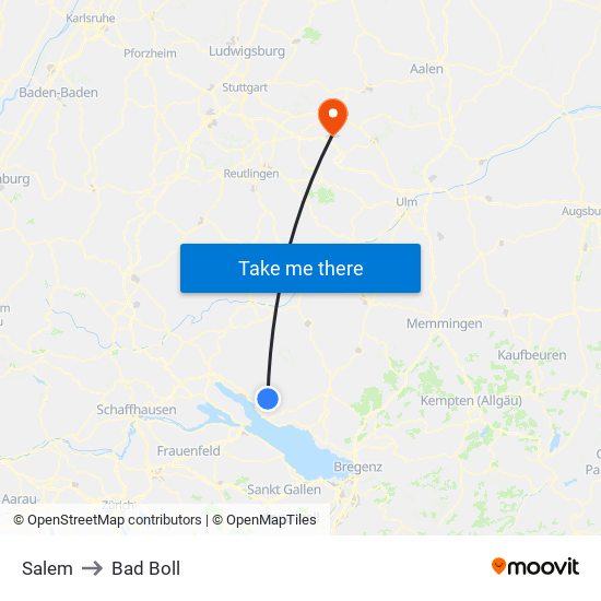 Salem to Bad Boll map