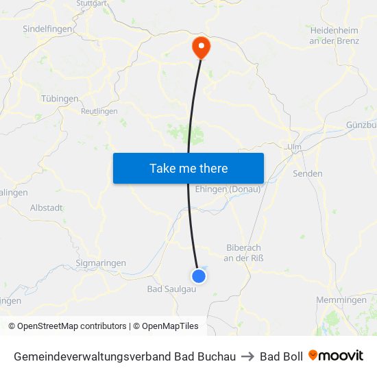 Gemeindeverwaltungsverband Bad Buchau to Bad Boll map