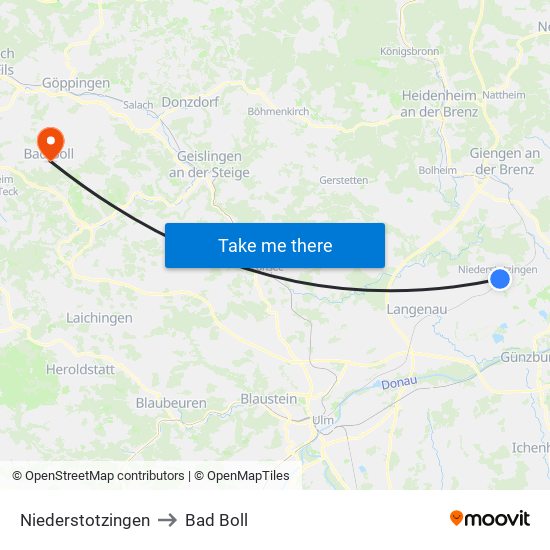 Niederstotzingen to Bad Boll map