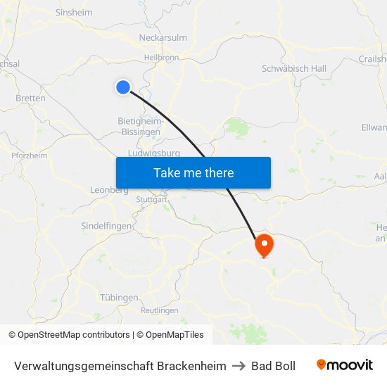 Verwaltungsgemeinschaft Brackenheim to Bad Boll map