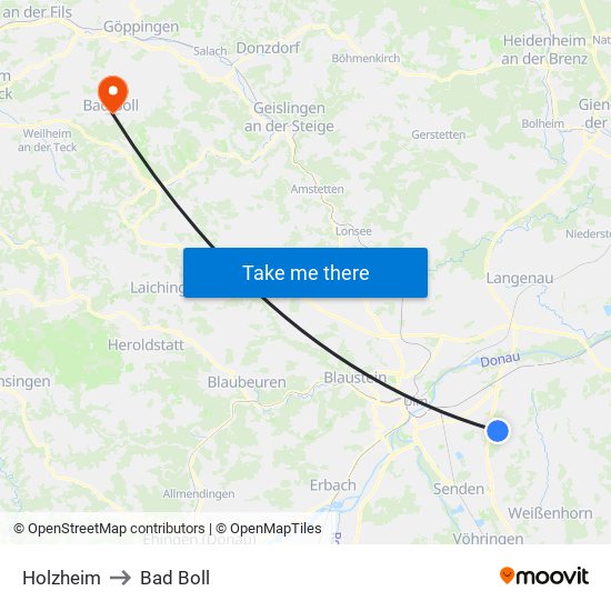 Holzheim to Bad Boll map