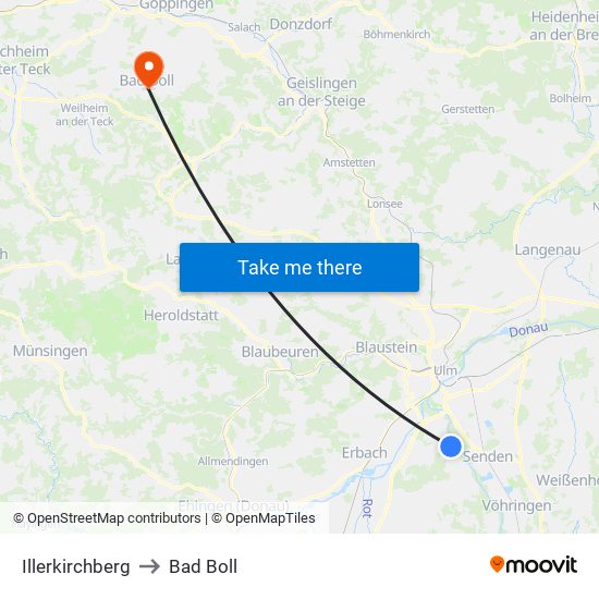 Illerkirchberg to Bad Boll map