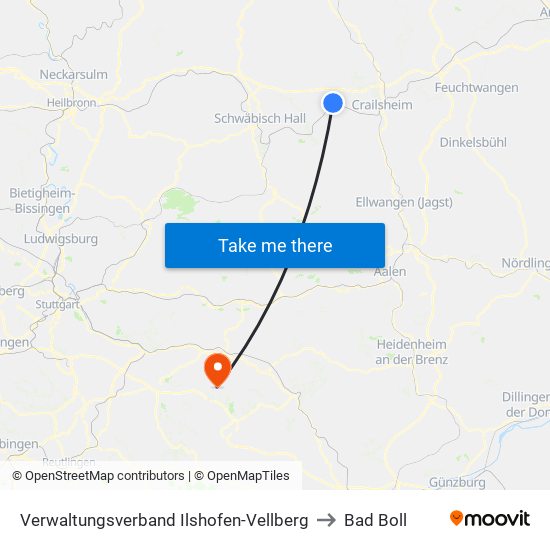 Verwaltungsverband Ilshofen-Vellberg to Bad Boll map