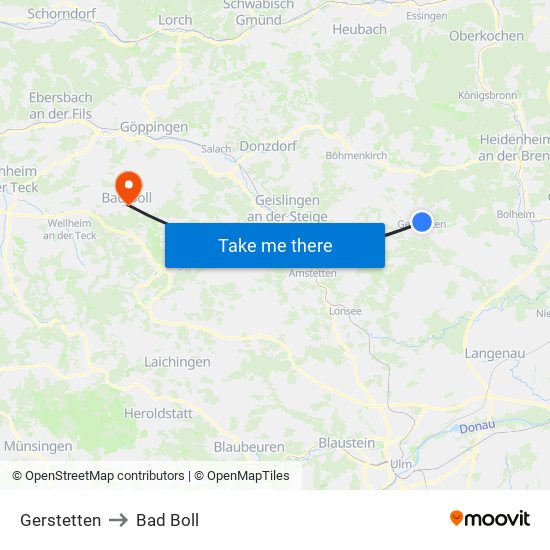 Gerstetten to Bad Boll map