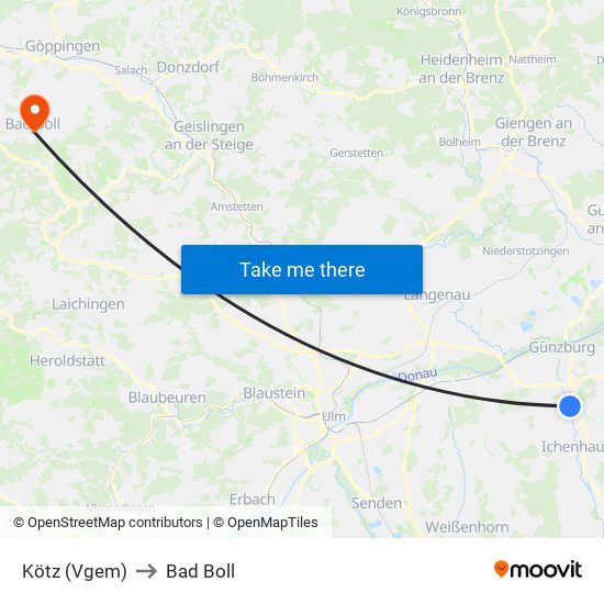 Kötz (Vgem) to Bad Boll map