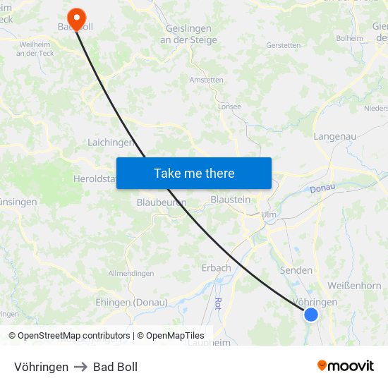 Vöhringen to Bad Boll map