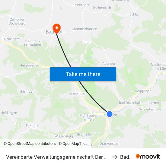 Vereinbarte Verwaltungsgemeinschaft Der Gemeinde Deggingen to Bad Boll map