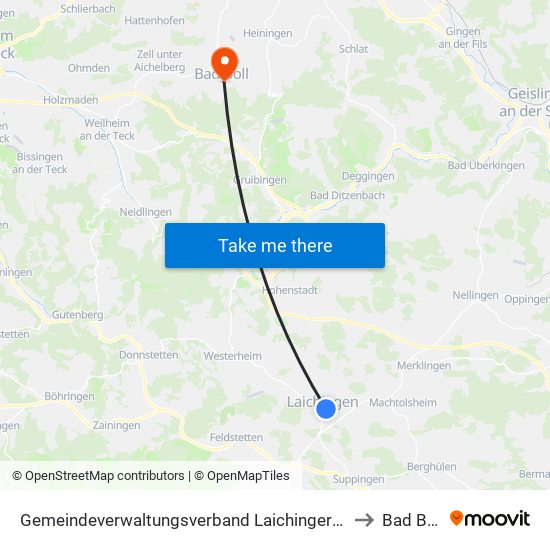 Gemeindeverwaltungsverband Laichinger Alb to Bad Boll map