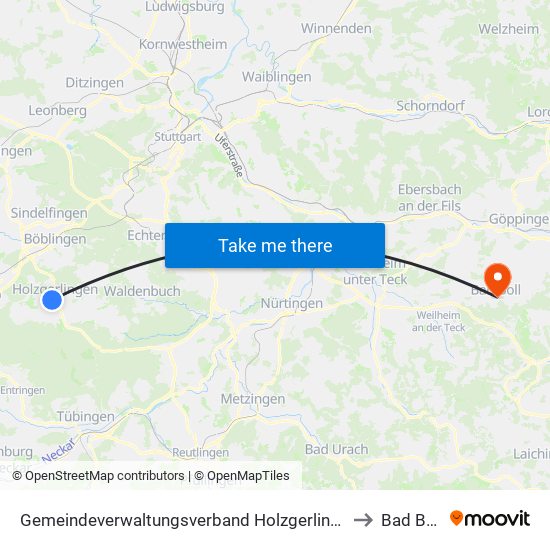 Gemeindeverwaltungsverband Holzgerlingen to Bad Boll map