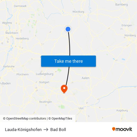 Lauda-Königshofen to Bad Boll map