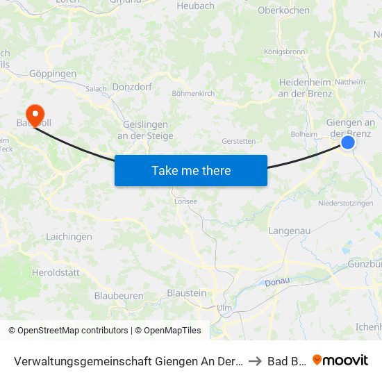 Verwaltungsgemeinschaft Giengen An Der Brenz to Bad Boll map